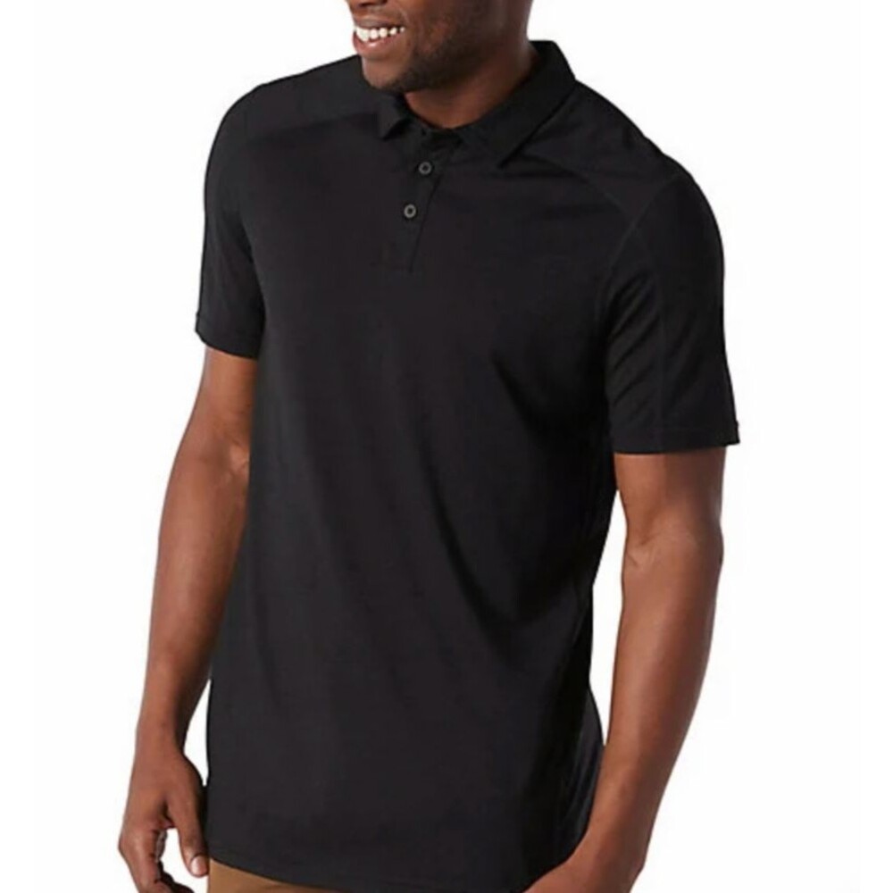 Smartwool Merino Sport 150 Polo Shirt Hidden Zip Pocket Black Wool Blend XL